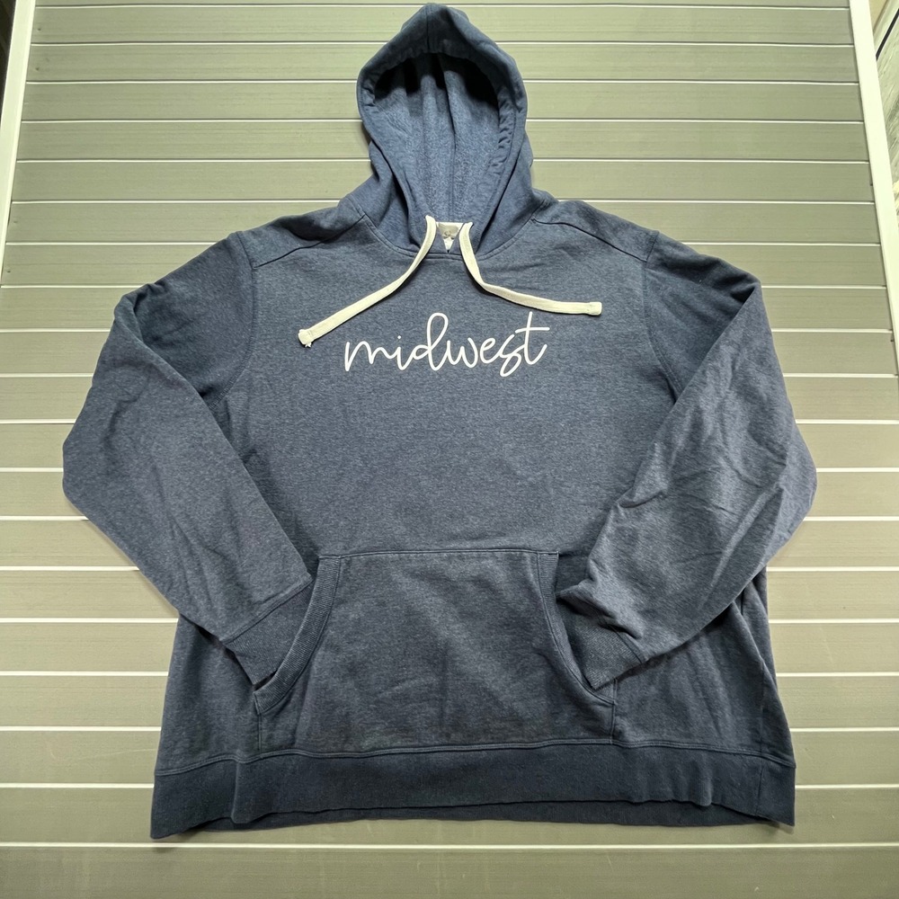 DISTRICT Recycled Cotton Polyester Midwest Graphic Hoodie Sweatshirt 4XL Blue